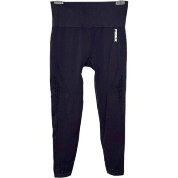GYMSHARK Energy+ Seamless Stretch Cropped Eyelet Leggings Contoured - Black - L - Picture 2 of 12